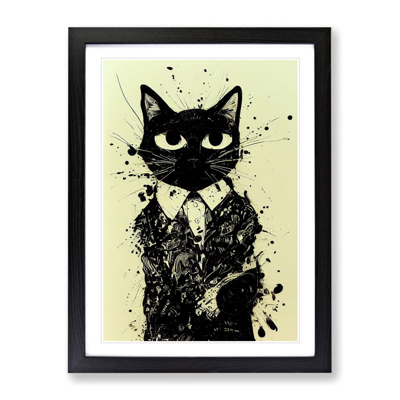 Cat Graffiti No.3 - Single Picture Frame Print, 34cm H x 25cm W x 2cm D, Black Framed