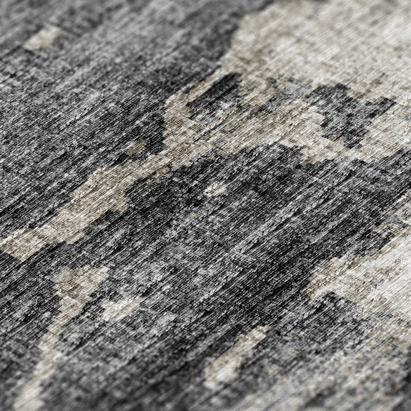 Yamanda Abstract Machine Woven Polyester Indoor / Outdoor Area Rug in Black/Gray, Rectangle 3' x 5'