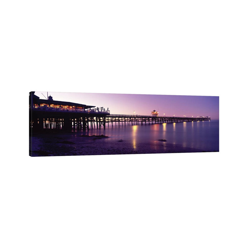 Pier Lit Up At Night, San Clemente Pier, San Clemente, Orange County, California, USA by Panoramic Images - Wrapped Canvas Panoramic Print