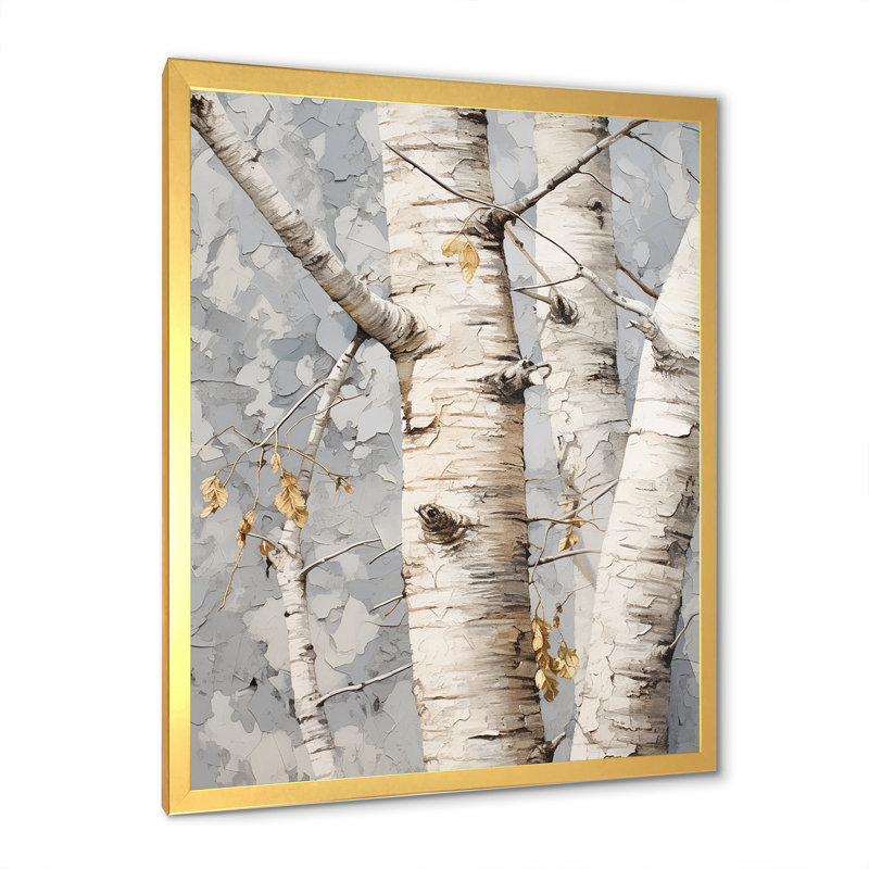 «Gray Minimalisme Sycamores Tree Shade I», reproduction sur toile, Cadre doré simple, H 40 po x l 30 po x P 1,5 po