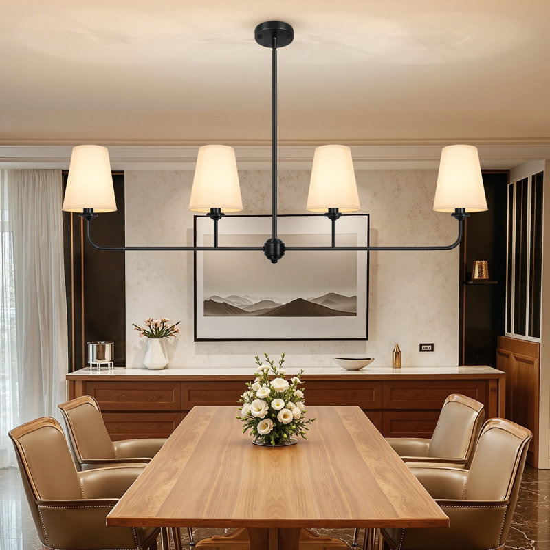 4 - Light 44"w Electroplated Brass Iron Modern Kitchen Island Chandelier Pendant Light, Matte Black