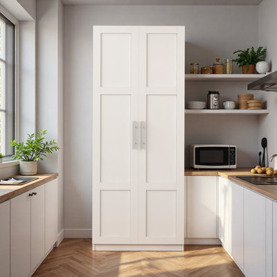 Armoire garde-manger blanche avec 2 portes et 3 tablettes, armoire de rangement autoportante avec tablettes réglables pour la salle à manger, le salon et le bureau personnel