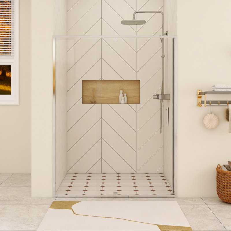 54 po X P 71 po H Porte de douche à cadre pivotant au fini chromé, Chrome chrome