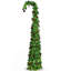Sapin télescopique pliable vert de 1,80 m à cime courbée, préilluminé avec 100 DEL blanc chaud, 8 modes d'éclairage, fonctionne sur piles, pré-décoré avec des boules rouges, décoration de Noël en PVC