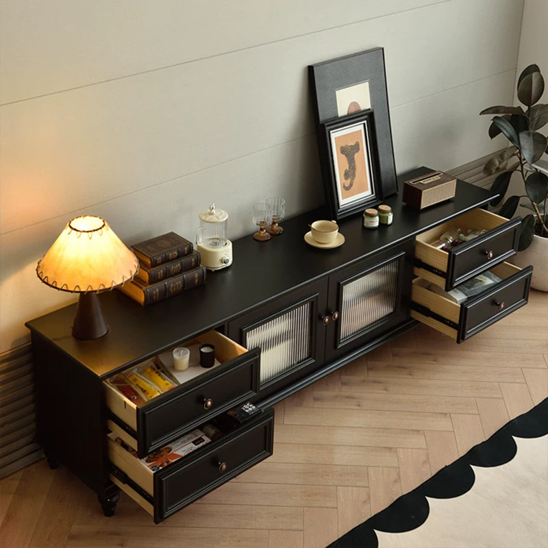 Meuble télé rétro en bois manufacturé noir, 70.87