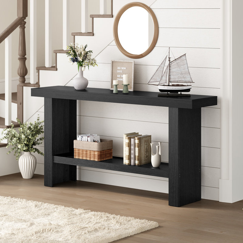 Herron Farmhouse Console Table with Storage, 31.5" H x 47.24" W x 11.81" D, Black