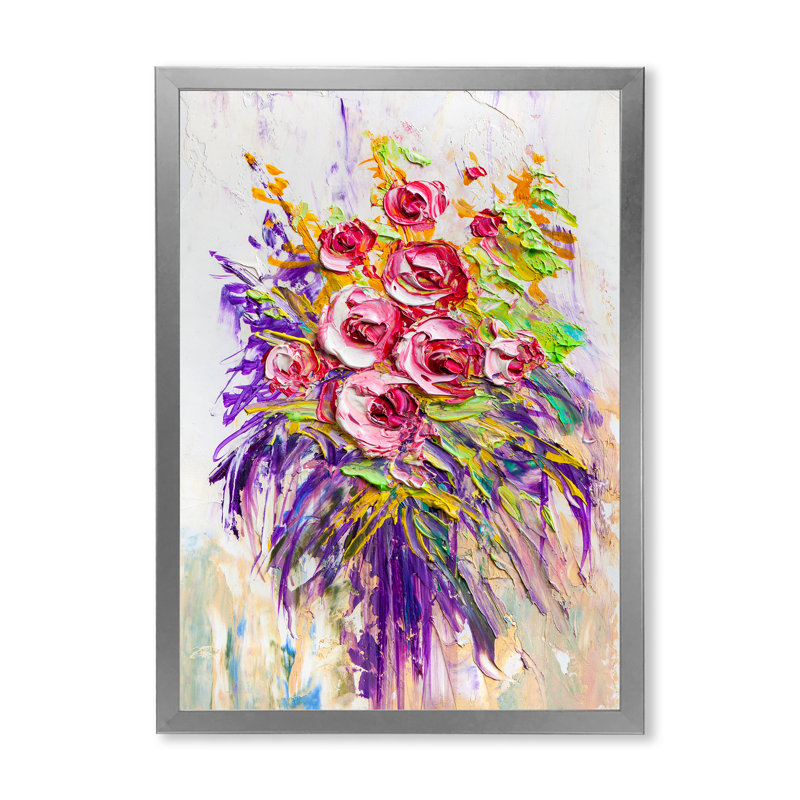 Roses rouges - peinture murale traditionnelle sur toile, H 20 po x l 12 po x P 1 po, Cadre photo argenté