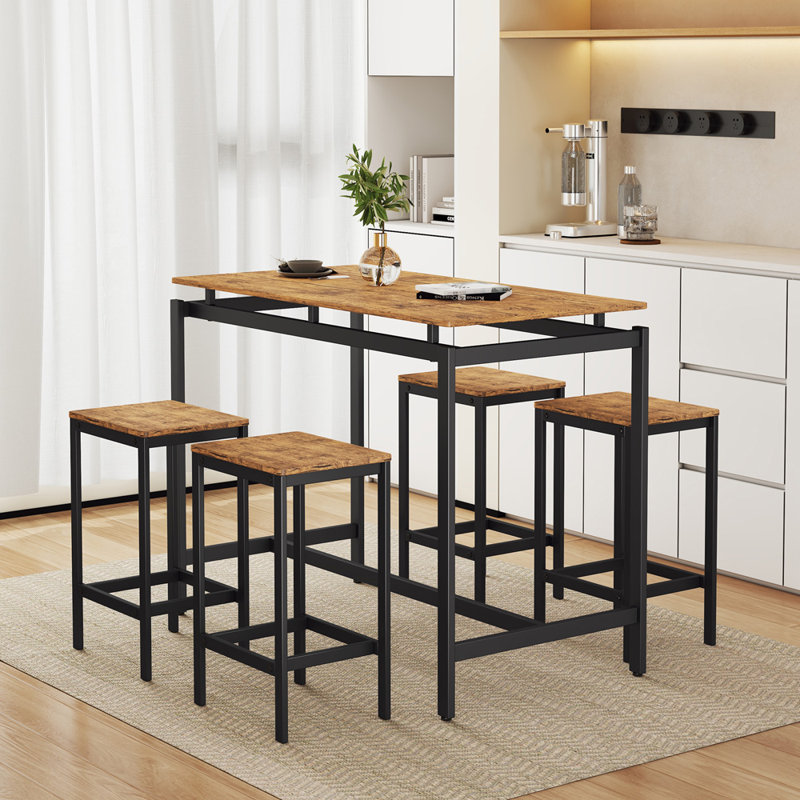 5-Piece Compact Bar Table Set With Table And Stools, Brown