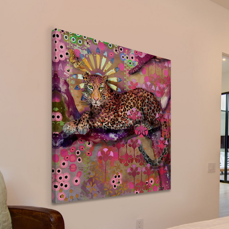 Léopard et papillon imprimé sur toile, H 40 po x l 40 po x P 1,5 po