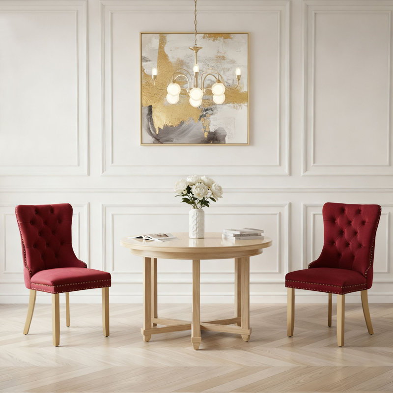 Ensemble de deux chaises de salle à manger rembourrées en velours Elegant, Rouge vin
