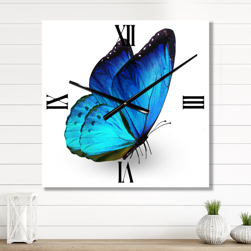 Horloge murale vibrante papillon bleu, Très grand