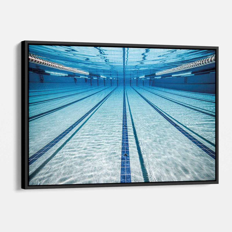 Piscine bleue sur toile, H 12 po x l 16 po, Cadre noir