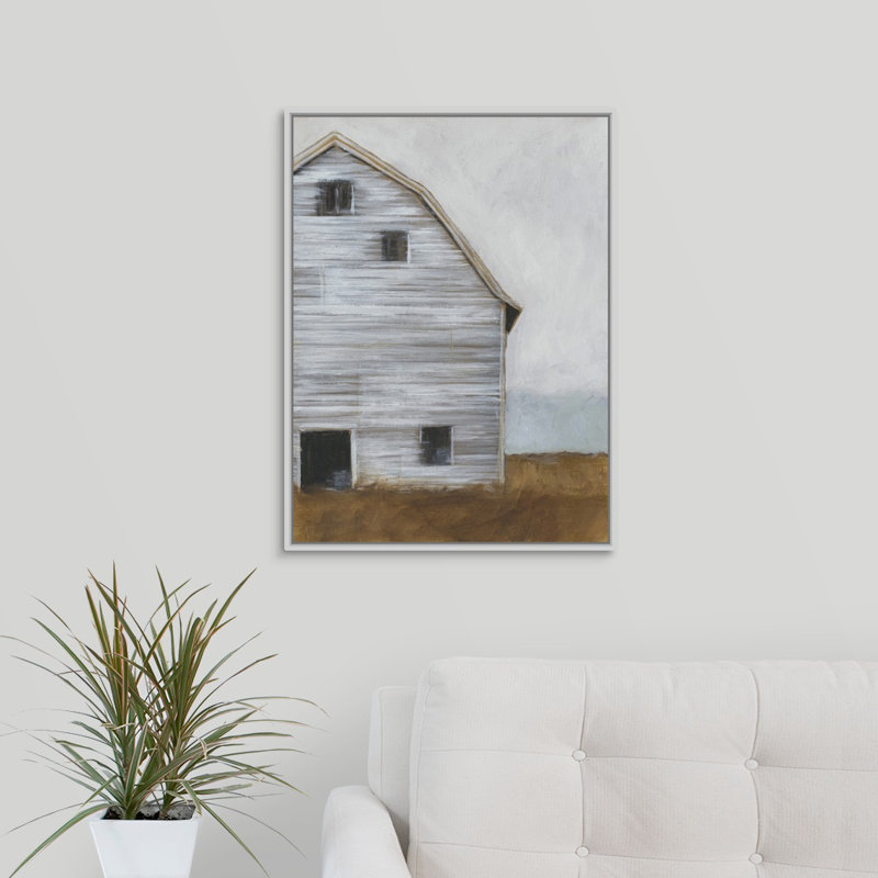 «Abandone Barn I», peinture sur toile, H 17,7 po x l 13,7 po x P 1,75 po, Cadre flottant blanc