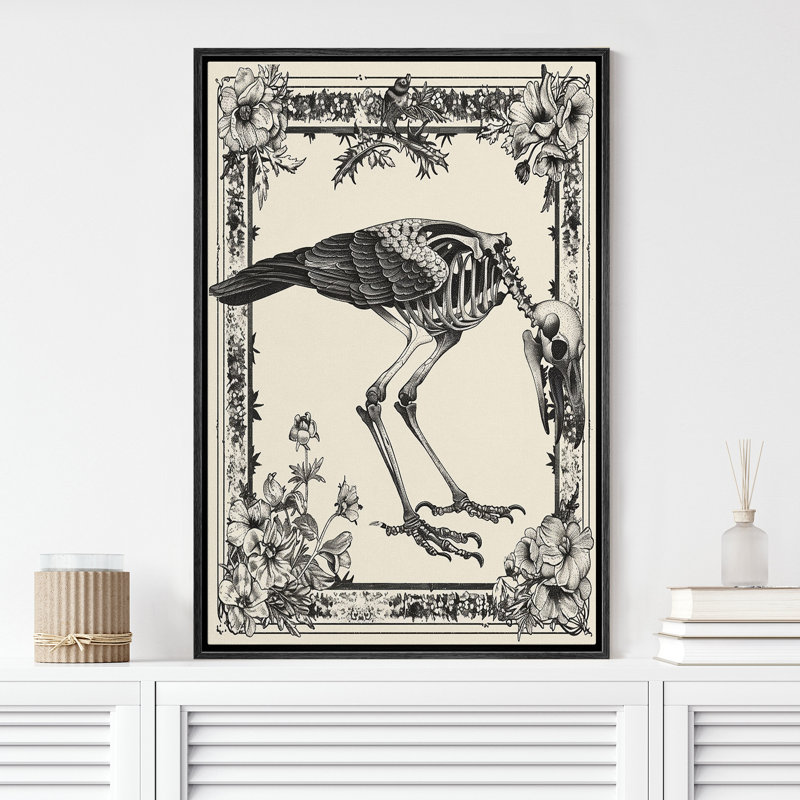Oiseaux gris, animaux gothiques maussades, œuvres d'art botaniques florales foncées, Noir, H 24 po x l 16 po