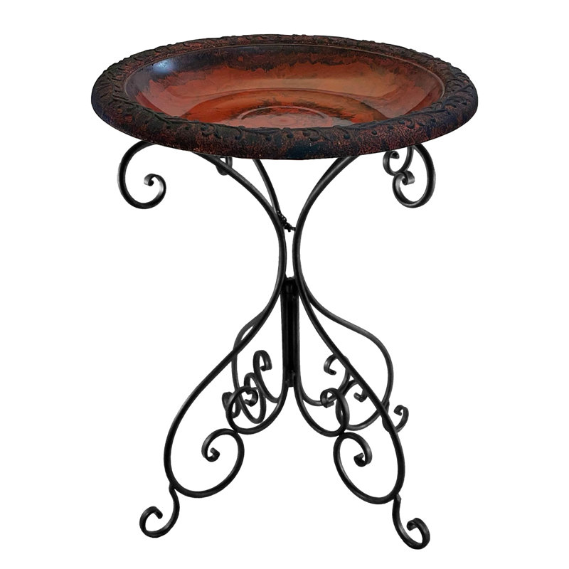 BIRS et au-delà bol de bain d'oiseaux en argile rouge / gris anthracite sur base en métal noir H 25 po Shirley Coll