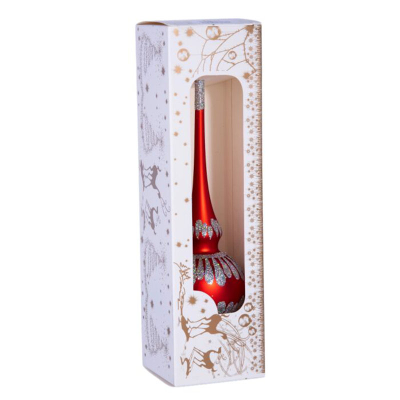 Décoration pour sommet de sapin en verre Snowy Branch, Rouge / argenté