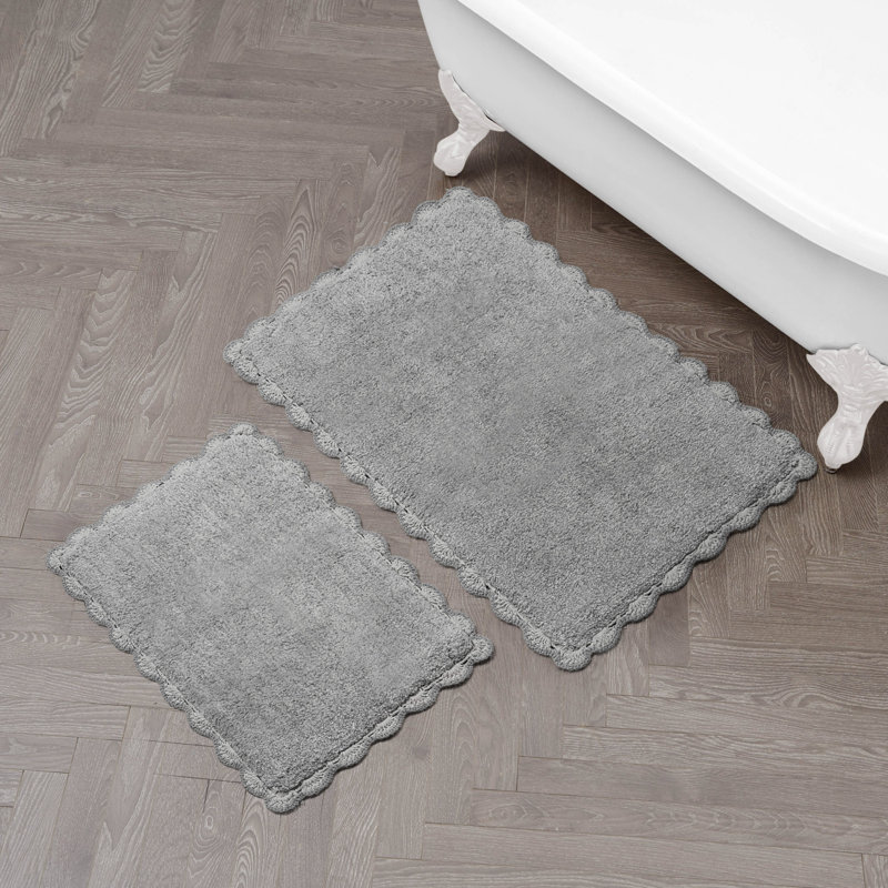Laura Ashley Heathered Crochet Border Bath Rug 2-Piece Set, Set of 2 - 32" L x 20" W / 24" L x 17" W, Dark Gray