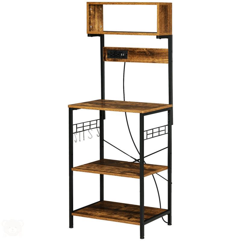 Rustic Brown Adjustable Kitchen Baker's Rack with Power Outlet