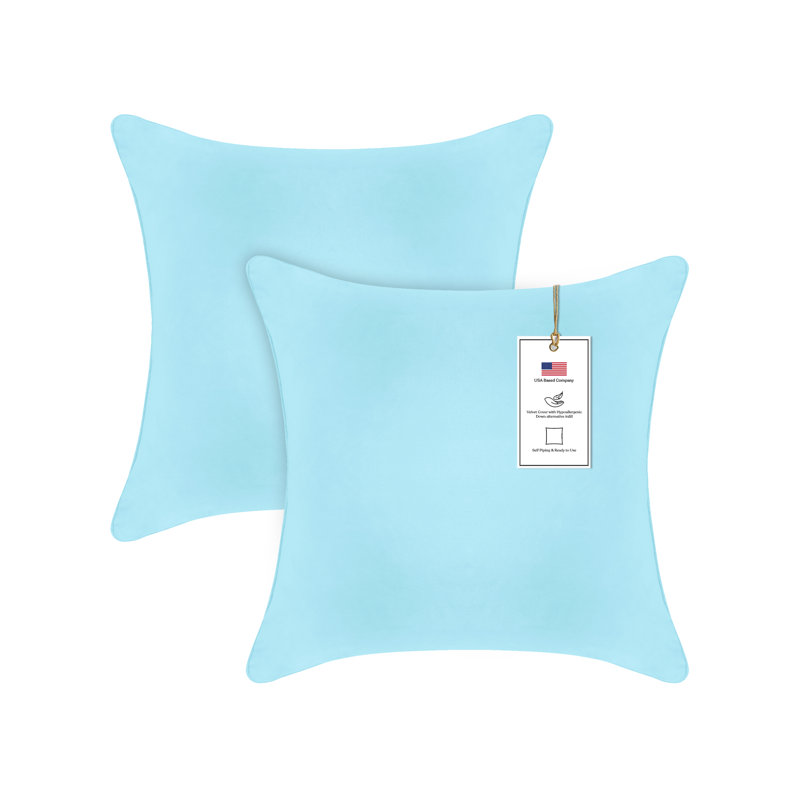 A1HC Velvet Down-Alternative Throw Pillow Inserts – Hypoallergenic, Ready-to-Use, Set of 2, 22"H x 22"W, Light Blue
