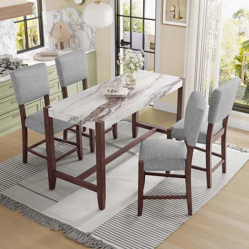 Upholstered Barstools with Solid Wood Legs, Gray