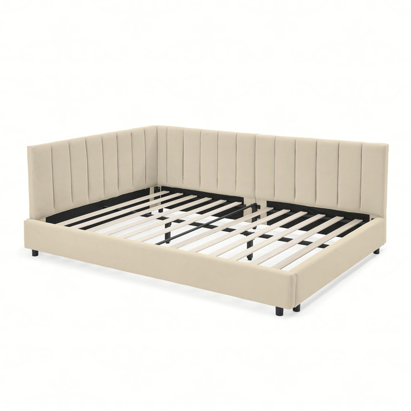 Full Upholstered Tufted Bed Frame, Sofa Bed Frame with Comfortable Backrest and Armrests, Full Size Bed for Bedroom, Living Room,Velvet