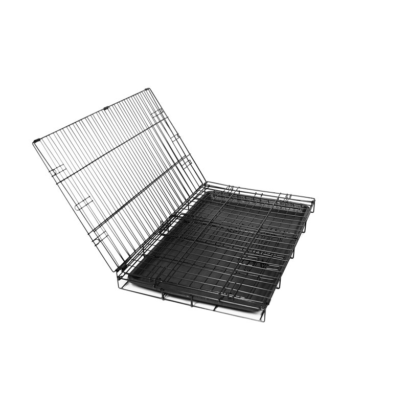 Small Black Foldable Metal Dog Crate with Tray