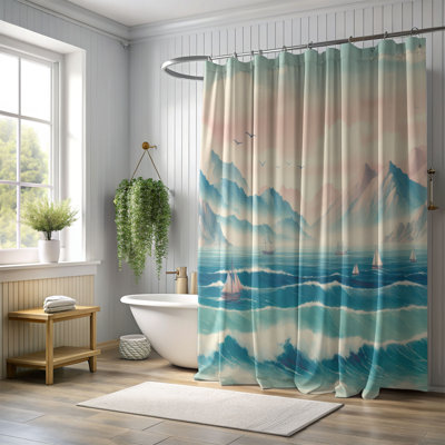 Coastal Wave Scene - 1 Piece Standard Shower Curtain