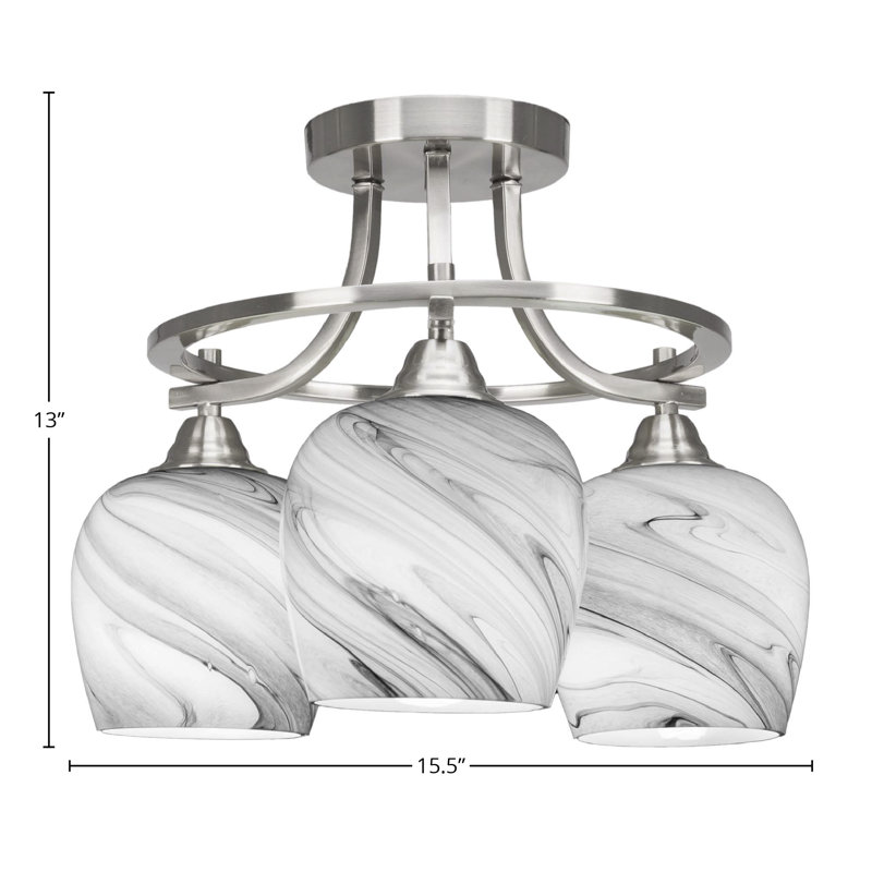 Neveya 3 Light Semi-Flush Shown In Brushed Nickel Finish With 6" Onyx Swirl Glass