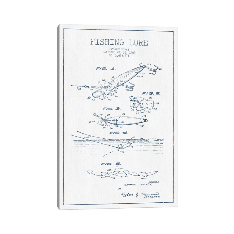 Raymond Mcvay Fishing Lure Patent Sketch (Ink) IV by Aged Pixel - Wrapped Canvas Print, 152.5 cm H x 101.5 cm W