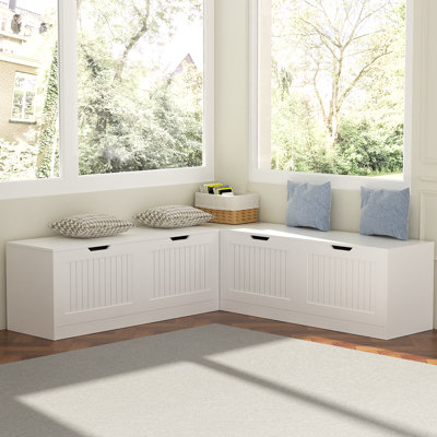 Banc de rangement en forme de L avec banc de rangement pour coin-repas et banc de coin sans dossier avec rangement pour vestiaire d'entrée, blanc