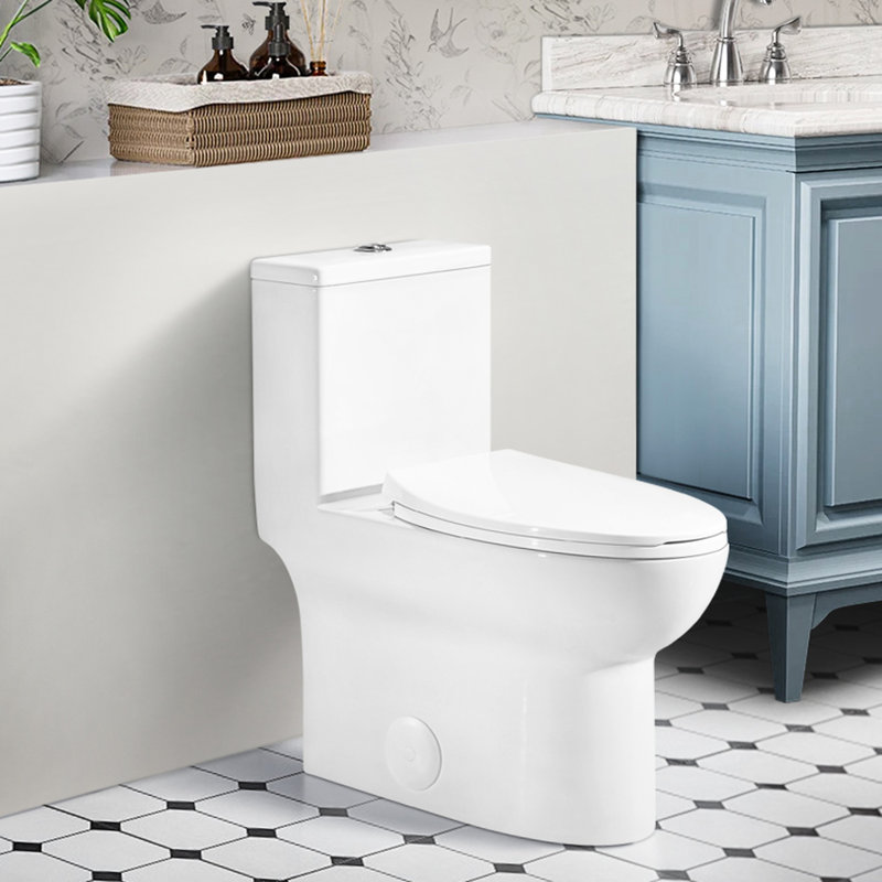 1.1/1.6 Toilet, Elongated Comfort Height, Floor Mounted, Ceramic White, Soft Close Seat, & Height , Mounted Ceramic, Approved