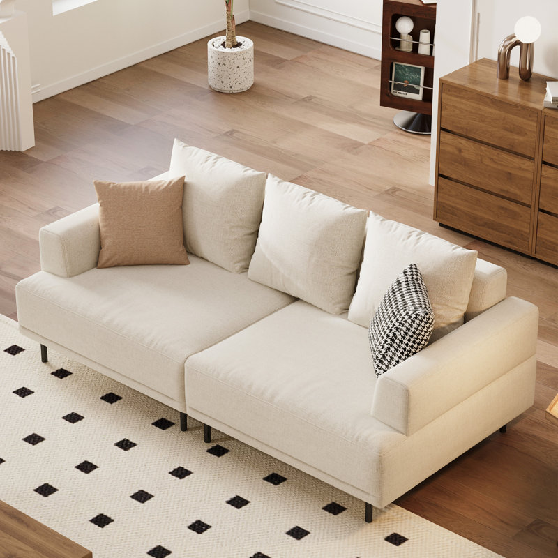 Emilio 82.67" Modern Soft Cushion Fabric Sofa With Throw Pillows