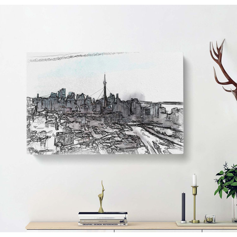 Snowy Toronto in Abstract - Wrapped Canvas Drawing - Wrapped Canvas, 40cm H x 60cm W x 3cm D