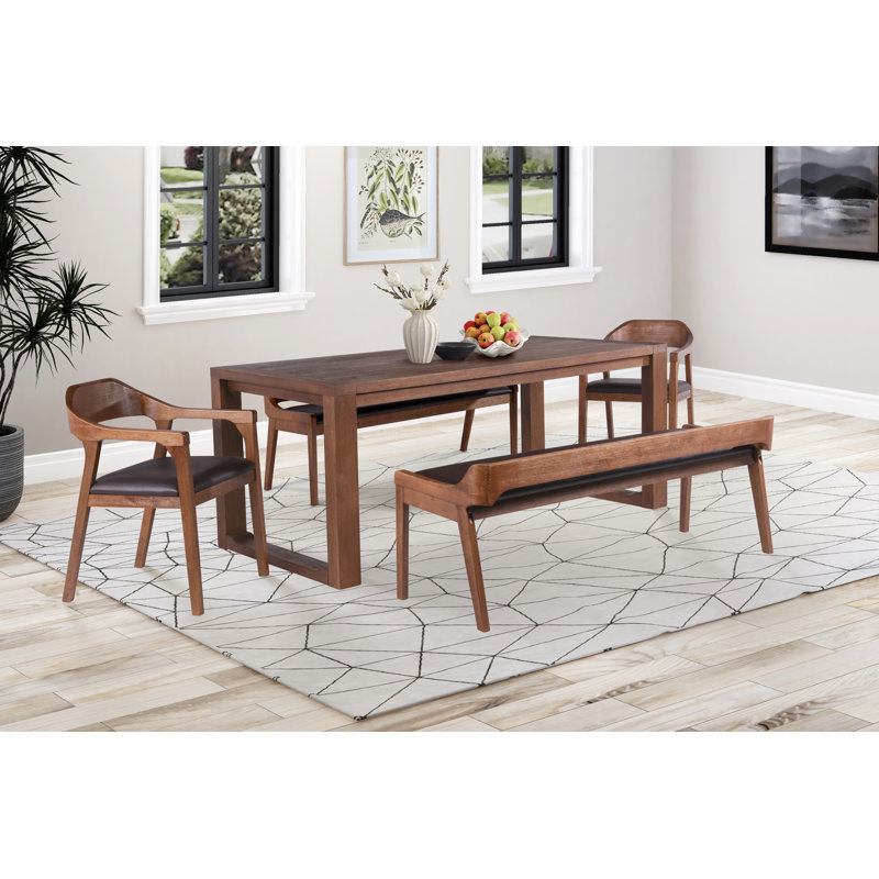 Aybri Drop Leaf Solid Wood Dining Set, 5 Pieces: Table,2 bench,2 Chairs