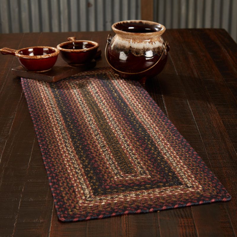 Birtwhistle Jute and Cotton Geometric Table Runner, Brick Red/Country Black/Dark Tan