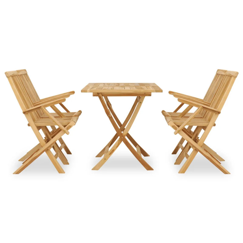 4 - Person Teak Wood Patio Dining Set with Rectangular Table, Oak Wood