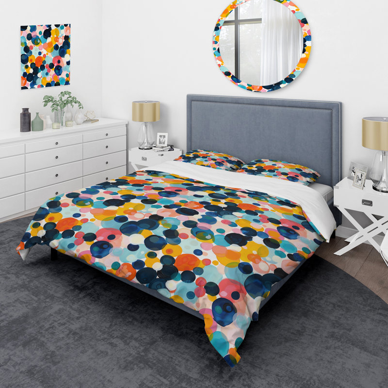 Ensemble de housse de couette à pois orange et noir I, Housse de couette très grand + 2 très grandes ta