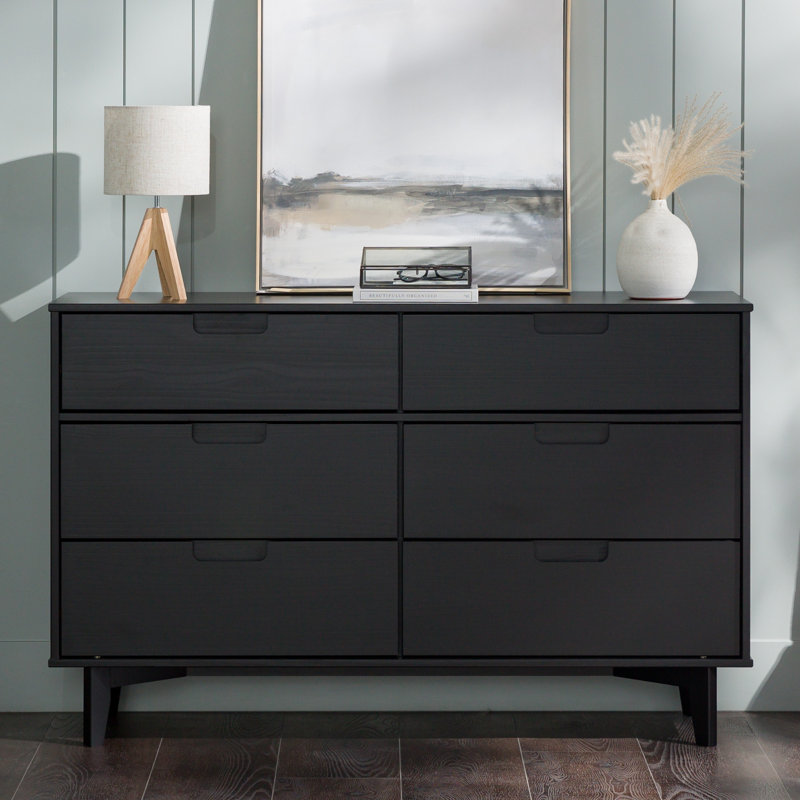 Ahlia 133cm W 6 - Drawer Chest of Drawers, Black