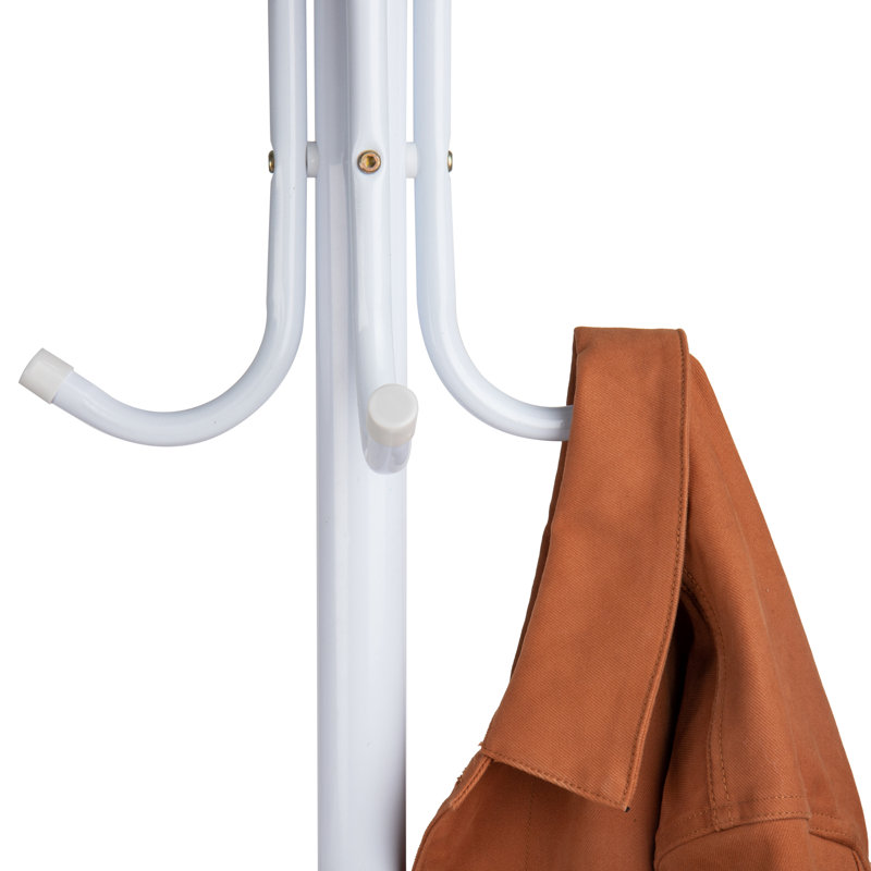 Langridge Freestanding Coat Rack, Multi-Tier Organizer for Office and Entryway, Metal, White