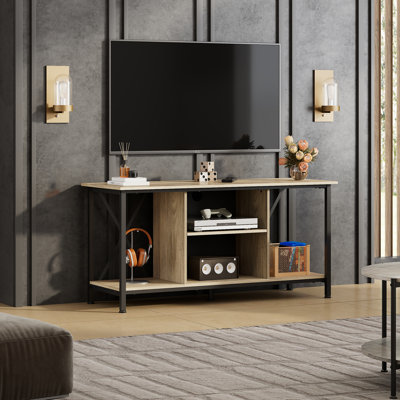 Meuble télé industriel pour téléviseur de 45 po ou moins, centre de divertissement à cadre en métal robuste, console multimédia compacte avec tablette réglable et gestion des câbles pour les petits espaces, salon