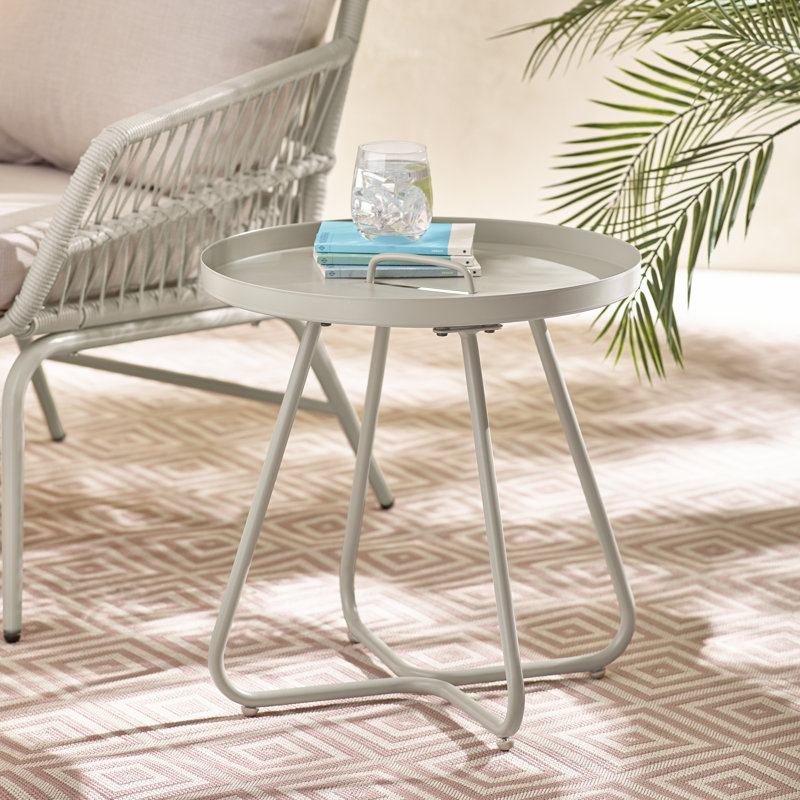 Seretta Metal Garden Side Table for Luxury Modern Patio or Bistro Set, Cream