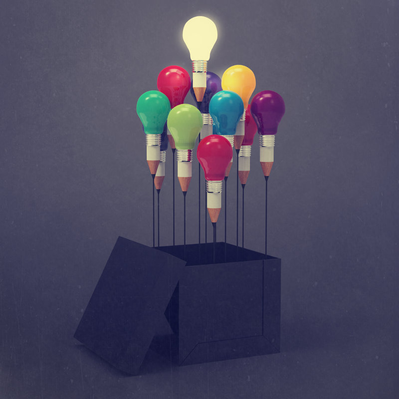 Pencil And Light Bulb - Wrapped Canvas Print, 76cm H x 76cm W