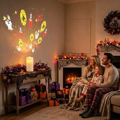 Flameless LED Candles Light with Projector, 6 Holiday Slides, Remote Control & Timer
