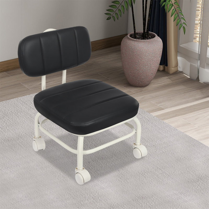 Stool With Backrest And Wheels(Grey), Black