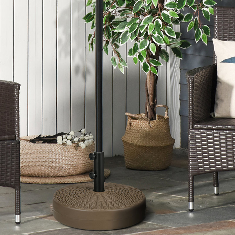 Base de parasol robuste de 64 lb - pour l'extérieur, remplissable, s'adapte à un poteau de 1,5 po ou 2 po, avec un abat-jour brun et une finition