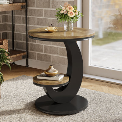 Table de bout ronde à 2 niveaux avec tablette de rangement