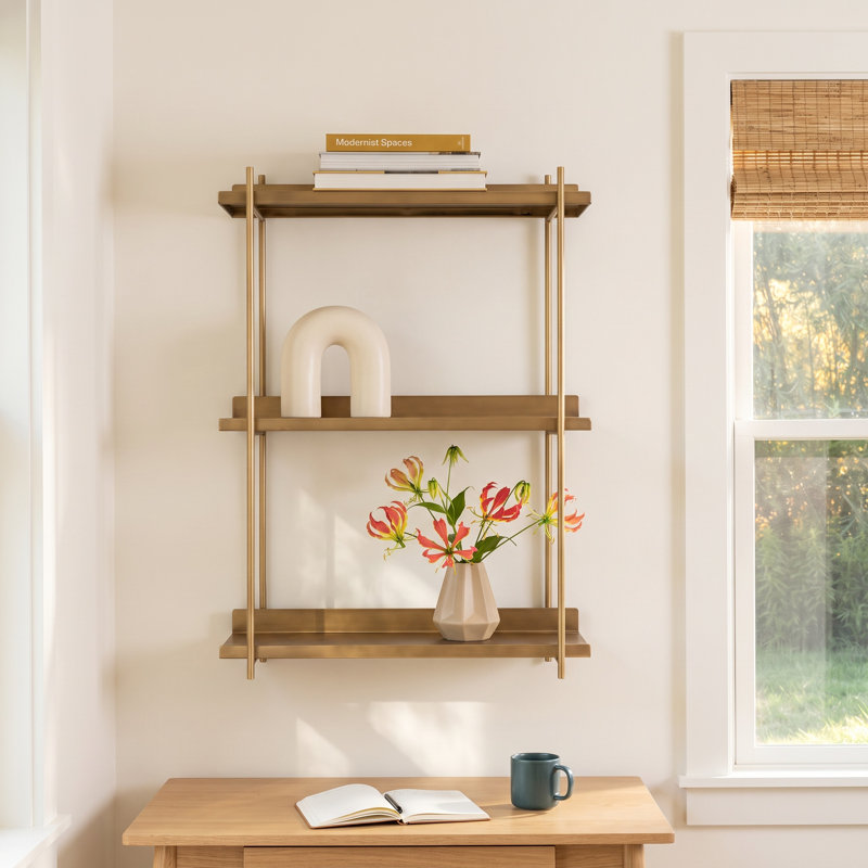 Bellamy Rectangular Metal Floating Shelf, Gold