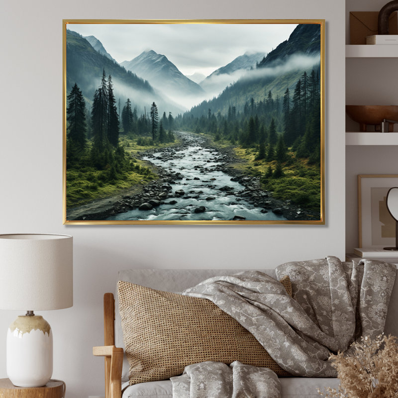 Canada Misty Mountains - impression, H 34 po x l 44 po x P 1,5 po, Cadre flottant doré