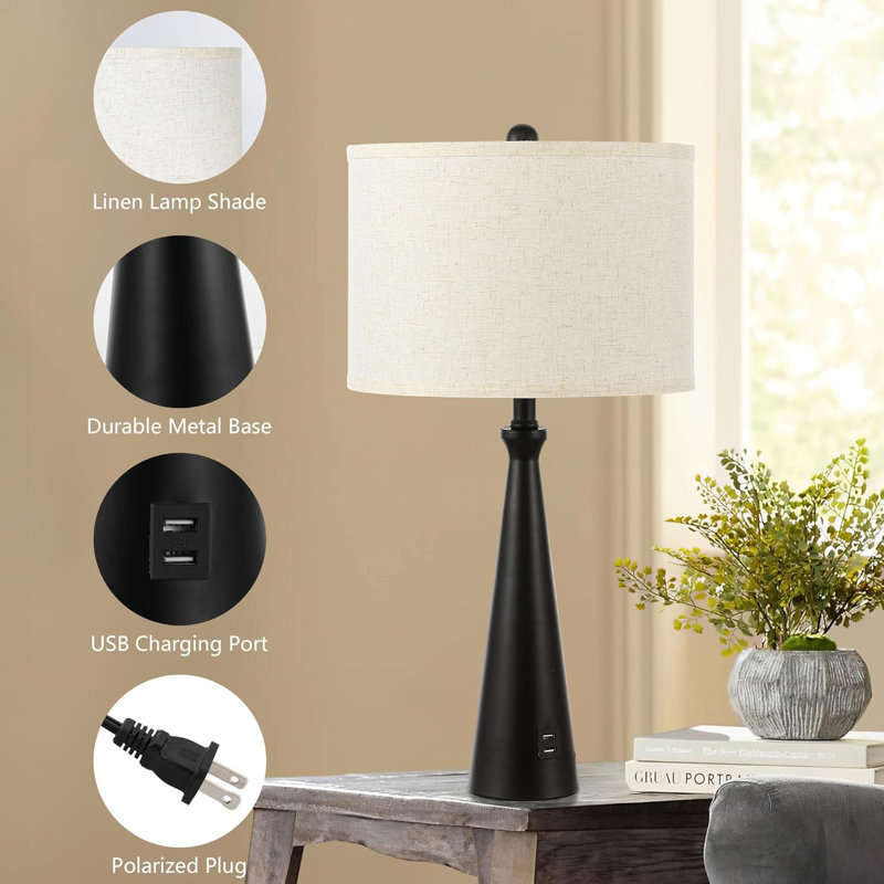 Modern Table Lamp Set Of 2 For Bedroom Nightstand Or Living Room End Table, Minimalist Design With E26 Socket Base, Energy Efficient Lighting For Reading And Relaxing