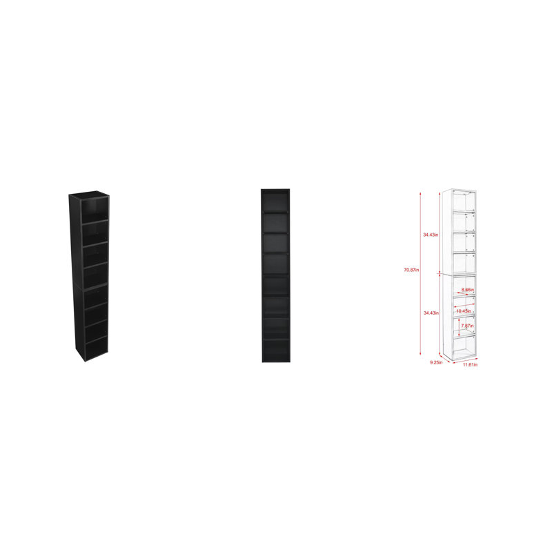 8-tier Media Tower Rack, Cd Dvd Slim Storage Cabinet With Adjustable Shelves, Tall Narrow Bookcase Display Bookshelf For Home Office,multi-functional Double-decker Bookcase,black